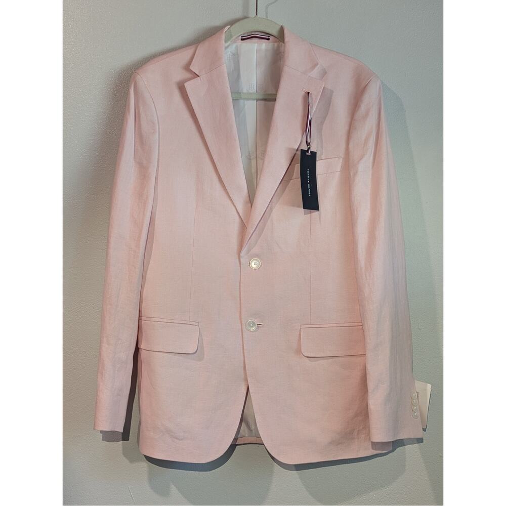Tommy Hilfiger Linen Blazer Jacket Men Size 38 Light Pink Modern Fit Conrad NWT